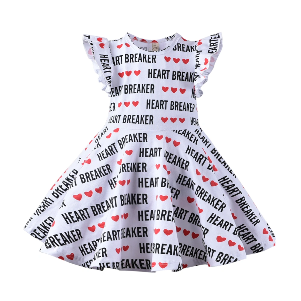 Valentine's Day Casual Letter Heart Print Fly Sleeve Round Neck A-line Dress