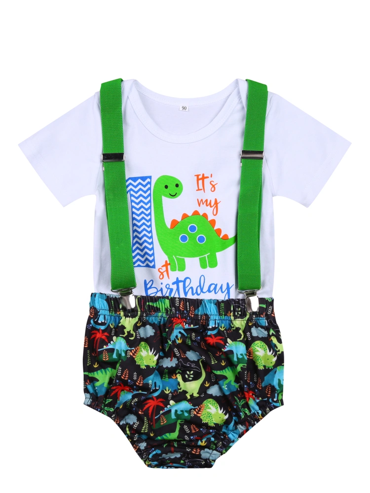 Baby Boys Clothes Set, White Short Sleeve Romper and Black Suspender Shorts