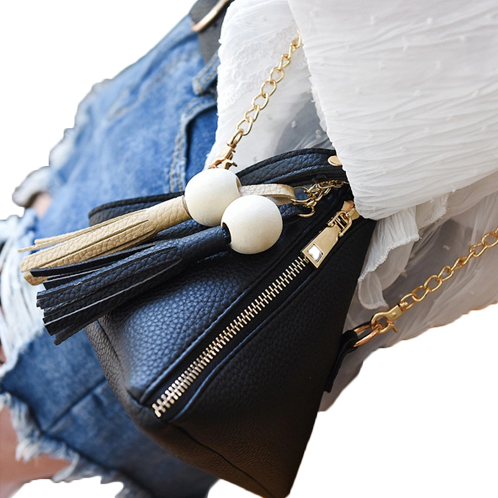 Women's Triangle Shaped Shoulder Bag, Tassel Metal Chain Crossbody Bag