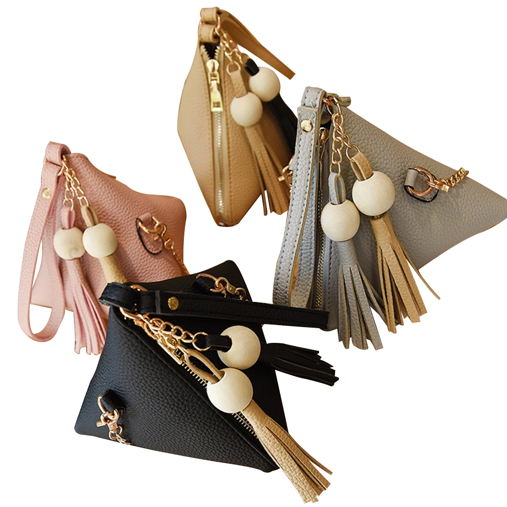 Women's Triangle Shaped Shoulder Bag, Tassel Metal Chain Crossbody Bag