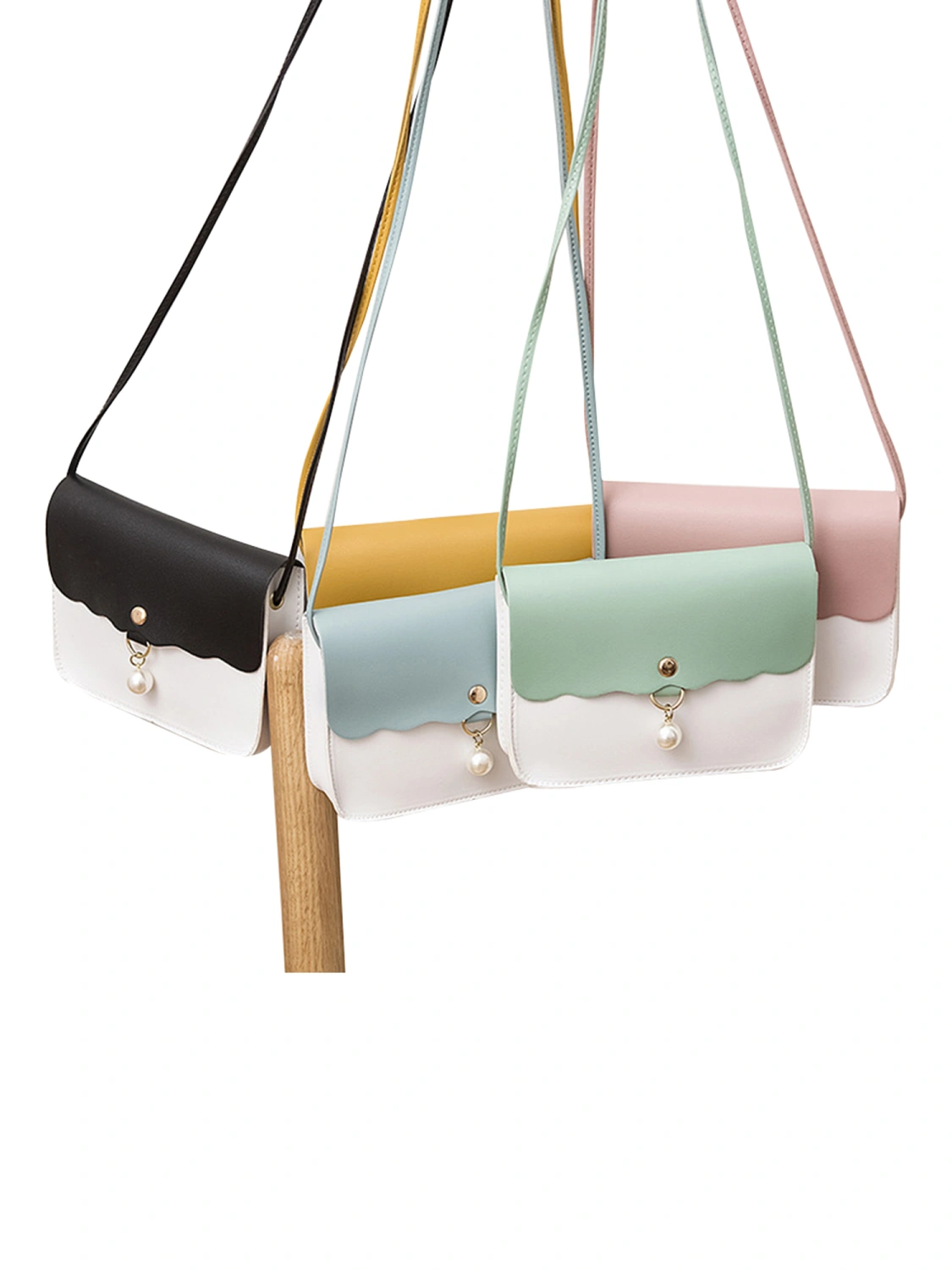 Ladies Crossbody Bag Adjustable Thin Strap Hitting Color Pearl Messenger Bag