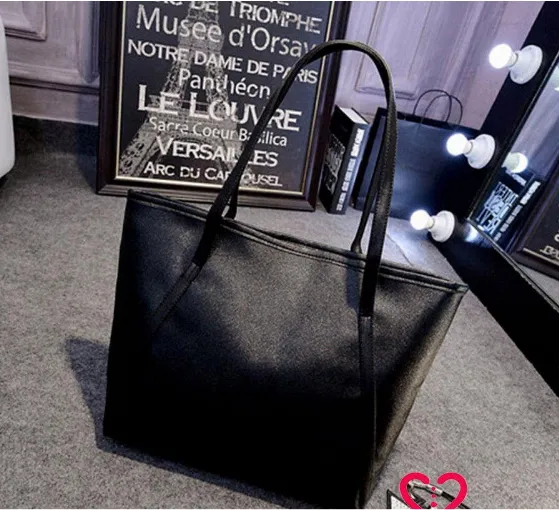 Solid Color Women Handbag, Large Capacity Zipper Shoulder Bucket Bag