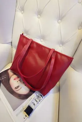 Solid Color Women Handbag, Large Capacity Zipper Shoulder Bucket Bag