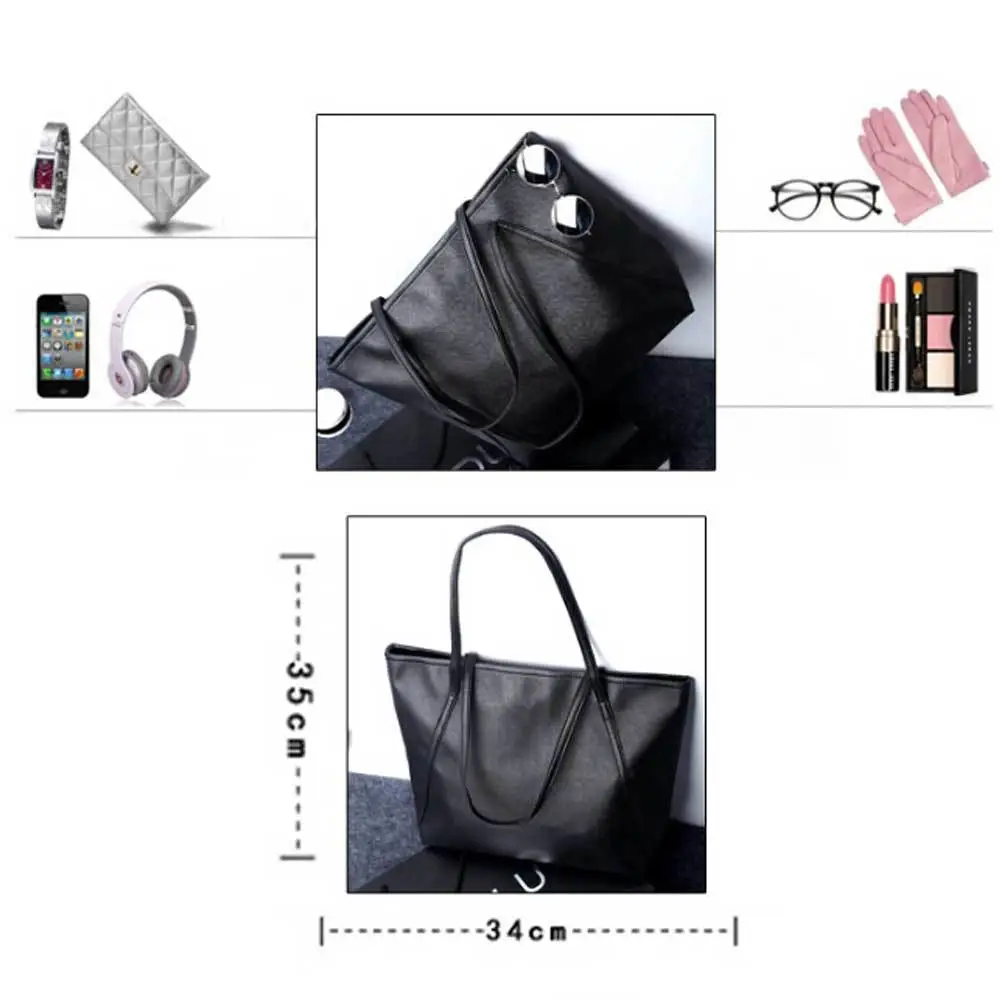 Solid Color Women Handbag, Large Capacity Zipper Shoulder Bucket Bag