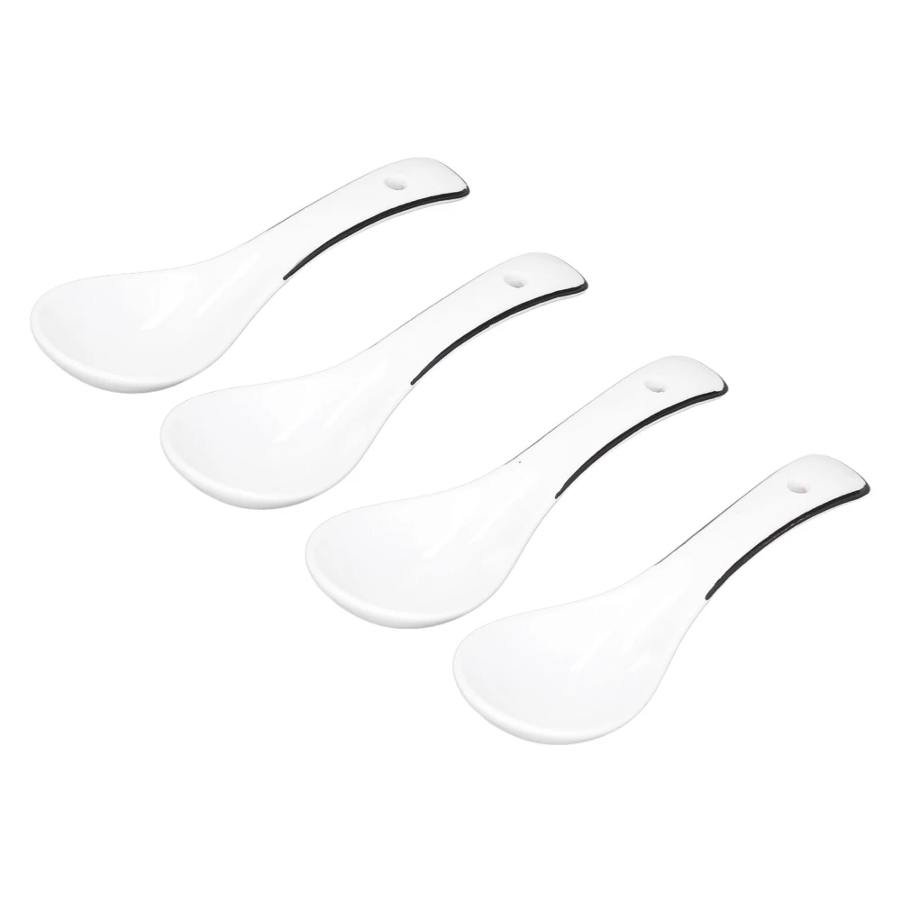 4PCS White Ceramic Spoon Coffee Scoop Dessert Ice Cream Scoop Tableware Spoon for Kitchen