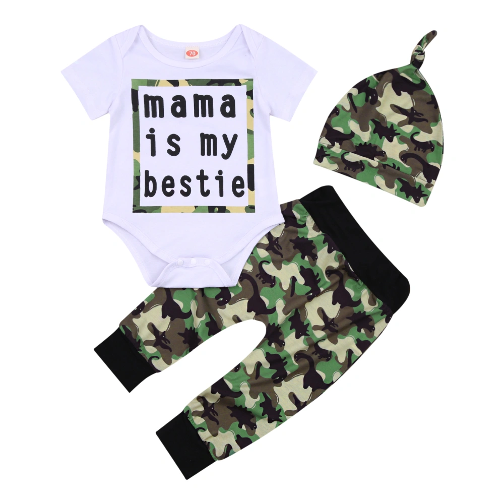 Newborn Romper Set, Short Sleeve Bodysuit with Camouflage Pants and Hat