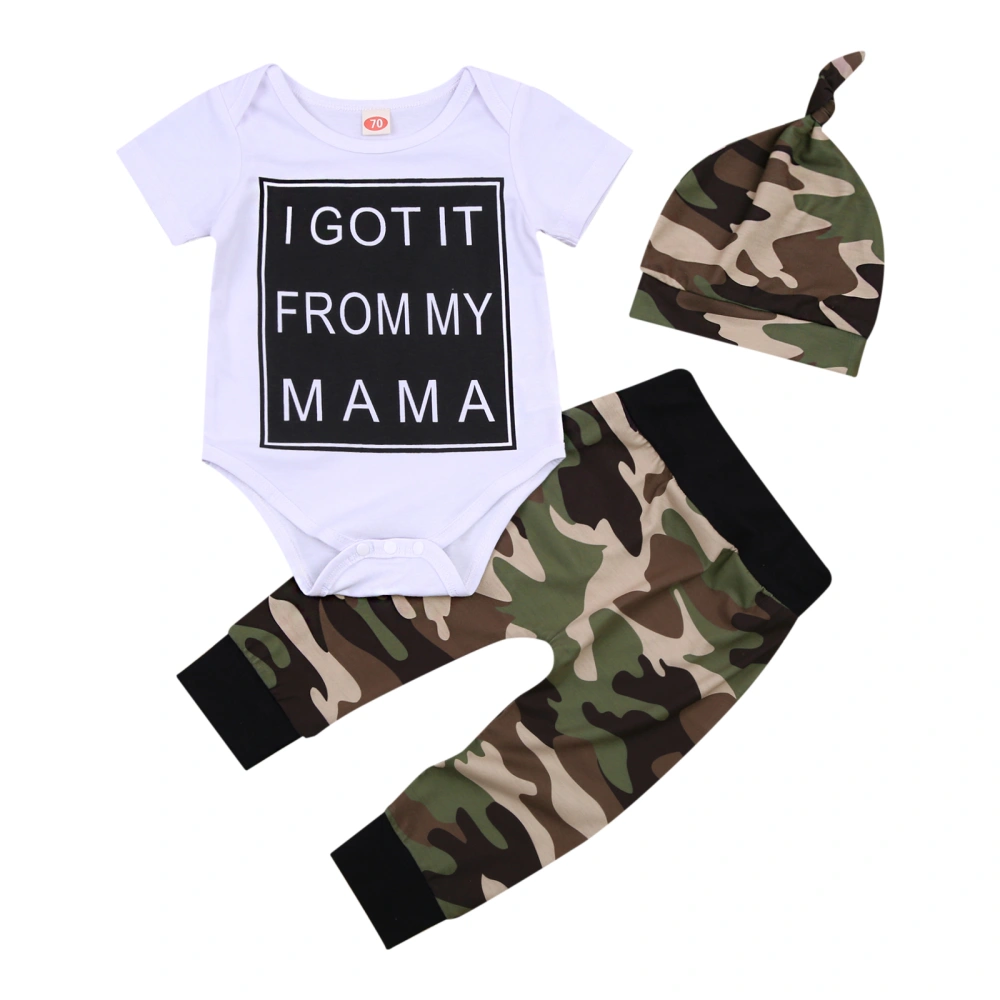 Newborn's Three Pieces Set, Baby's Letter Printed Romper Trousers Hat