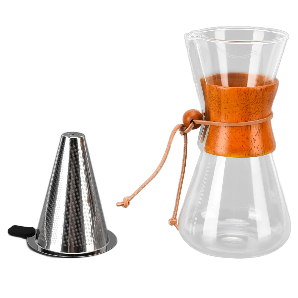 550ml Pour Over Coffee Dripper Bamboo Classic Heat Resistant Glass Coffee Maker for Home Office Coffee Shop