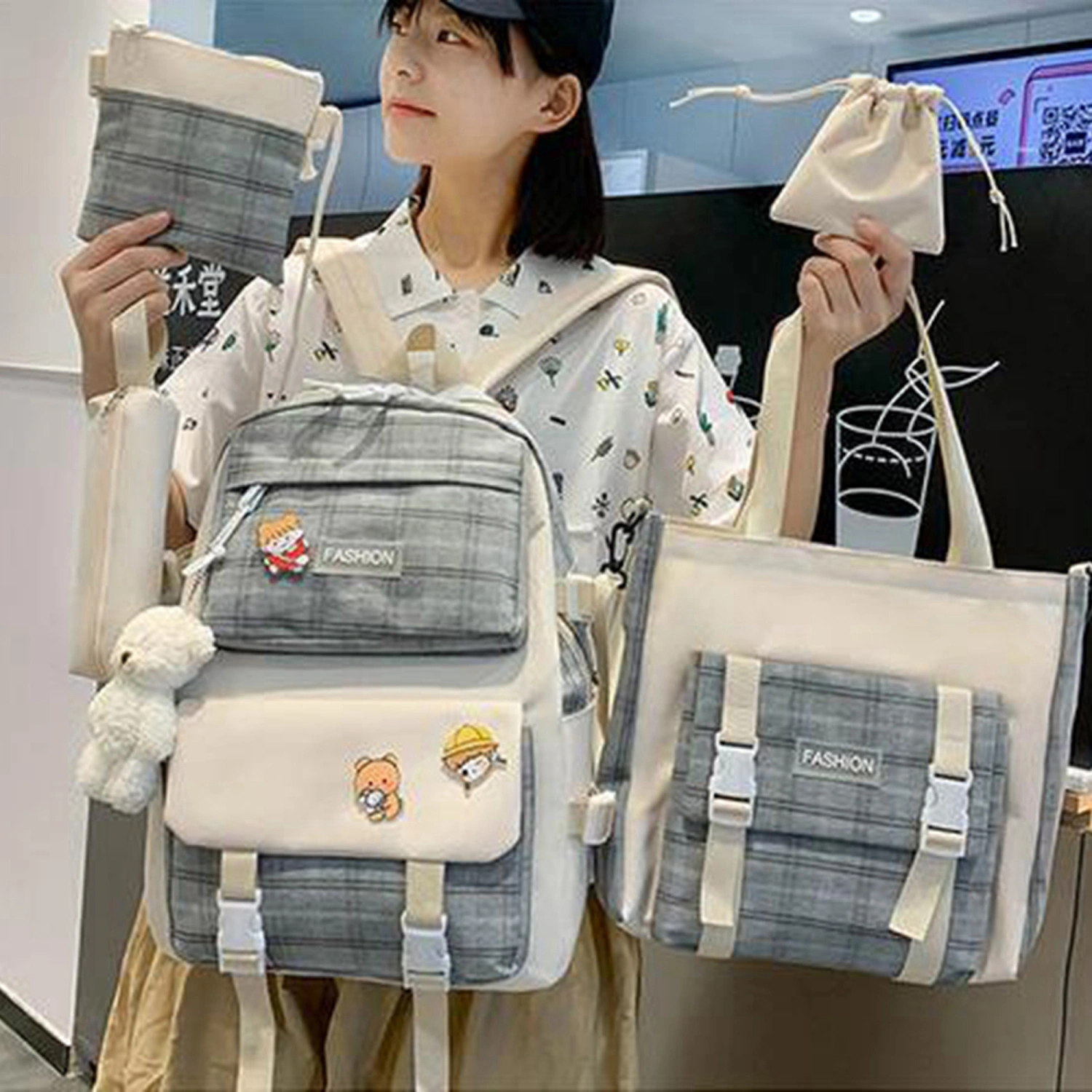 Girls 5Pcs Backpack Schoolbag Primary School Large Capacity School Bag