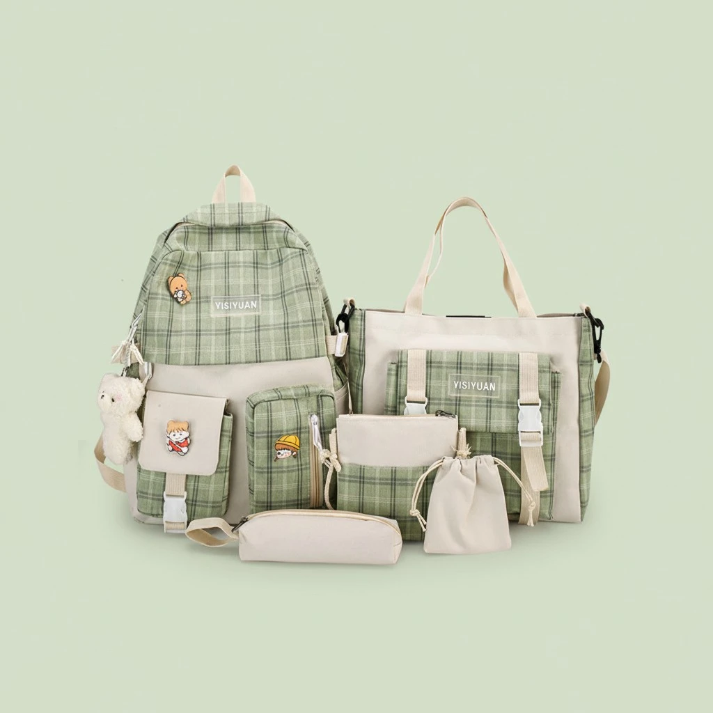 Girls 5Pcs Backpack Schoolbag Primary School Large Capacity School Bag