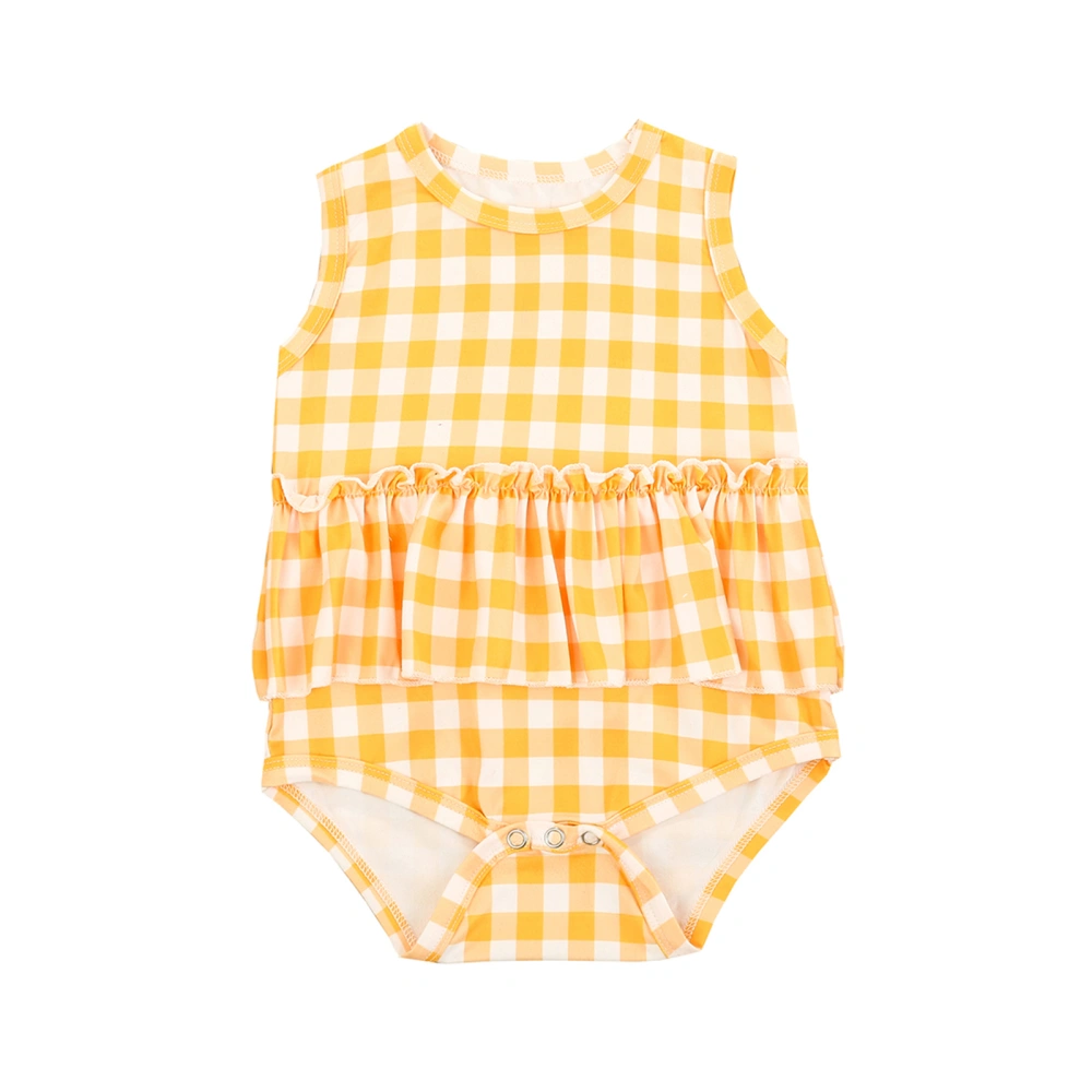 Baby's Romper, Sleeveless Round Neck Plaid Bodysuit One-piece Suit