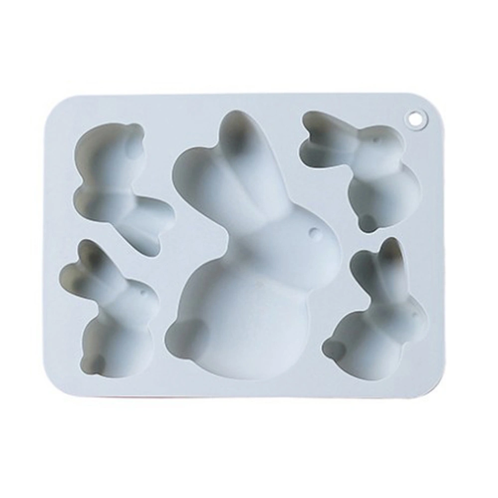 Easter Mould 3D Silicone Rabbit Design Mold 5 Hole Temperature Resistant for Making Chocolate Jelly Cakes Food Easter Dessert Mold