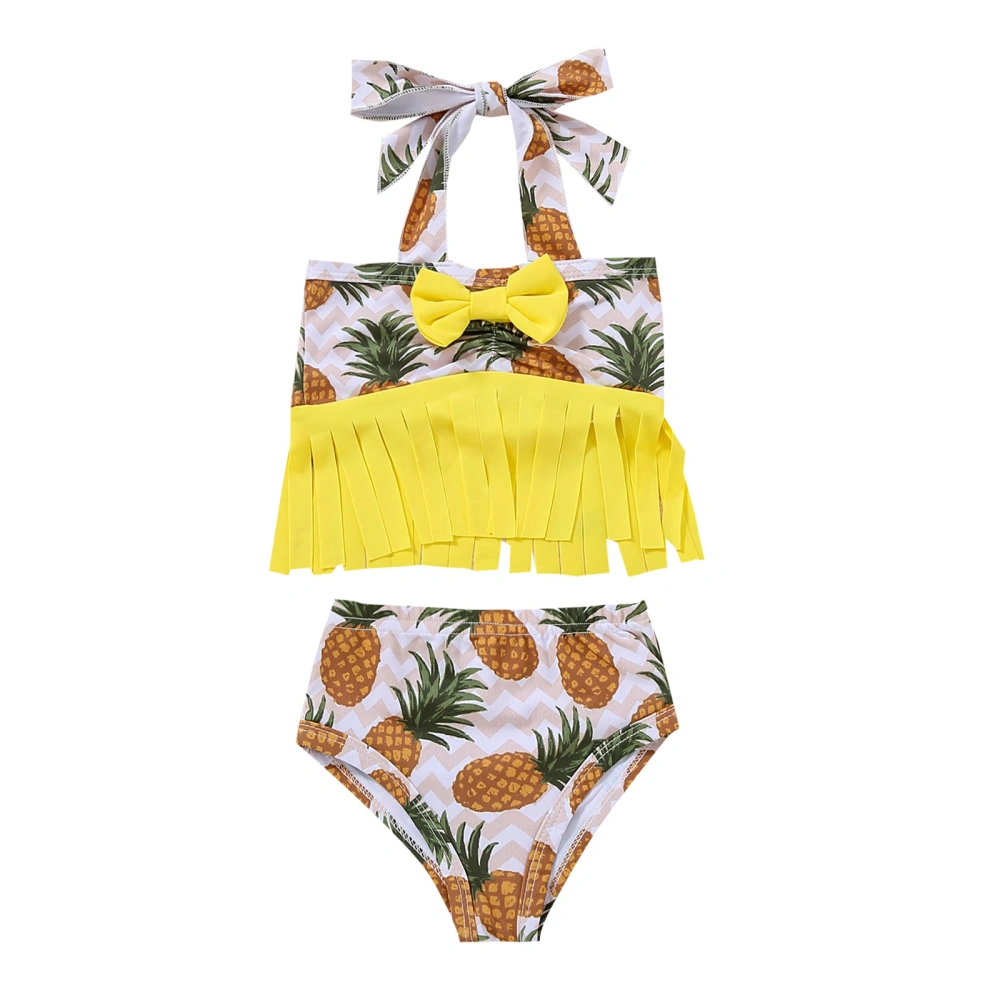 Baby Girl's Two-Piece Suit, Print Fringed Halter Tops + Shorts