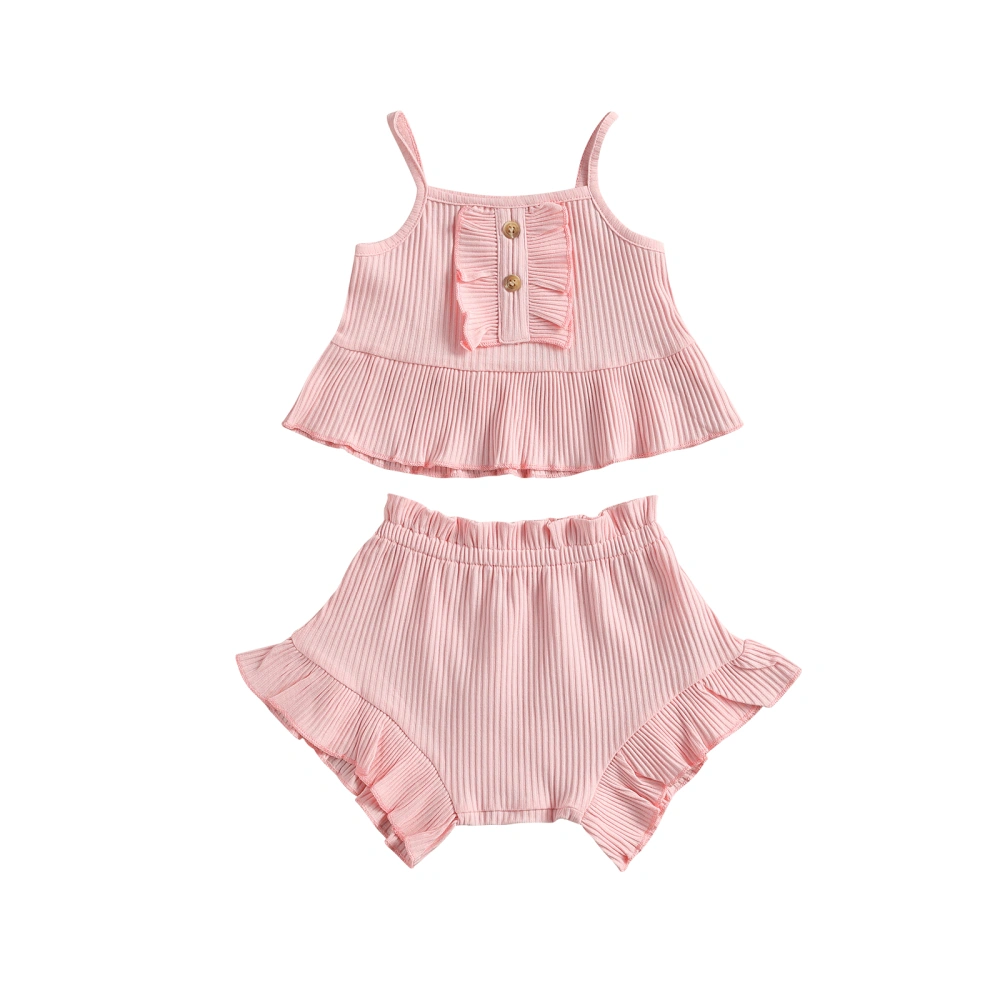 Kids Baby Girls 2-piece Outfit Set Sleeveless Solid Color Tops+Shorts Set