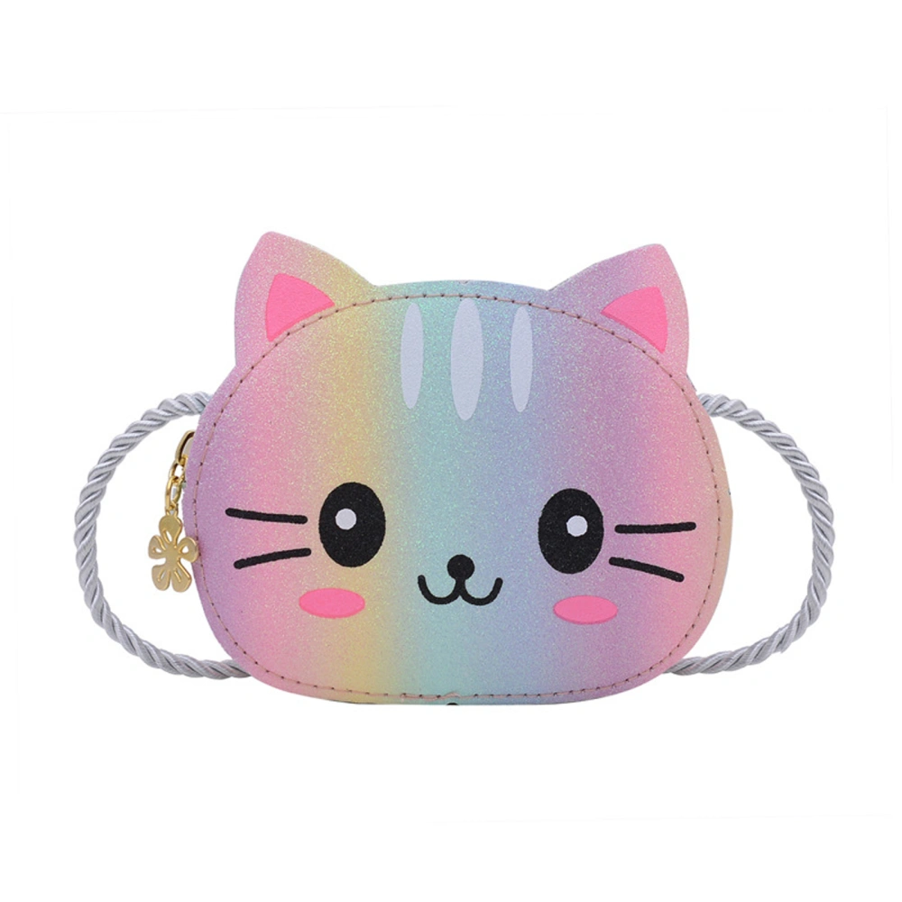 Kids Girls Shoulder Bag, Shiny Cartoon Cat Zipped Crossbody Bag Wallet