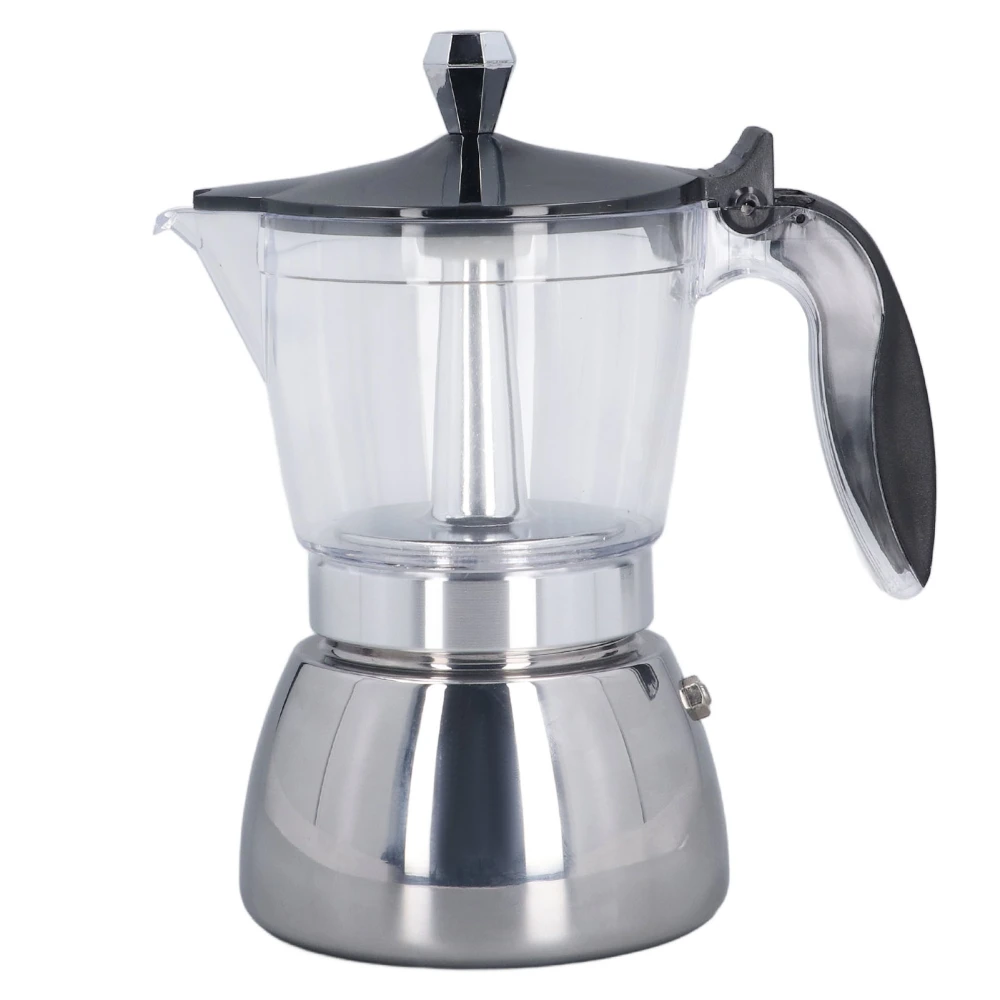 Stovetop Coffee Maker 6 Cup Moka Pot Clear ABS Top Stainless Steel Coffee Making Pot for Home Office