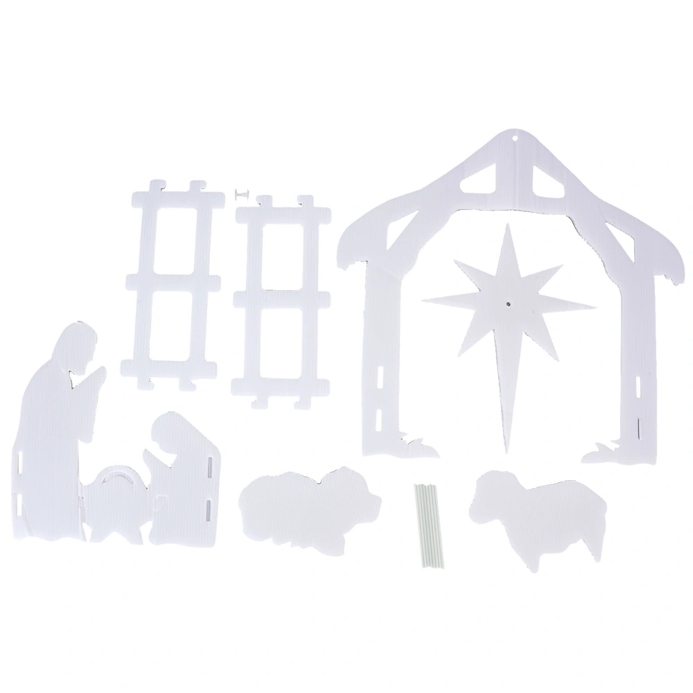 44x27x5cm Christmas Jesus Scene White PP Hollow Board Outdoor Nativity Scene for Lawn Garden Courtyard