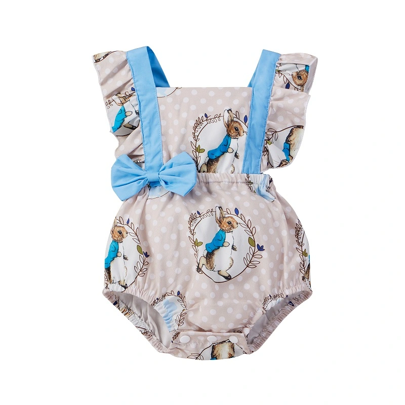 Breathable Baby Girls Easter Outfit, Bunny Printing Fly Sleeve Romper