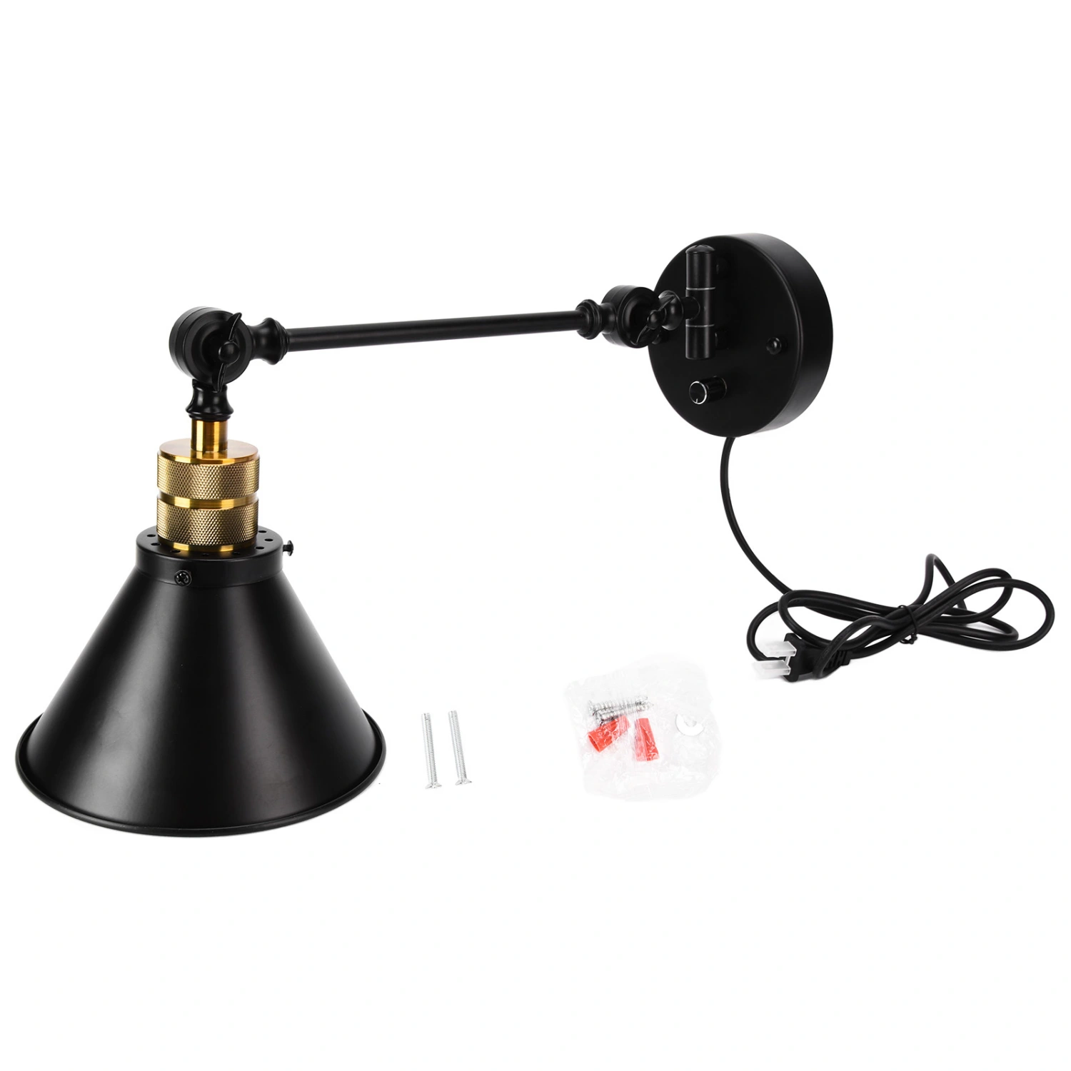 Vintage Wall Sconce Adjustable Swing Arm Industrial Metal Wall Mounted Lamp for Restaurant Cafe Bedroom US Plug 110‑120V