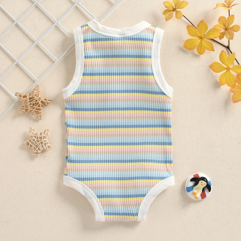 Baby Girls Sleeveless Romper, Horizontal Stripes Round Collar Jumpsuit