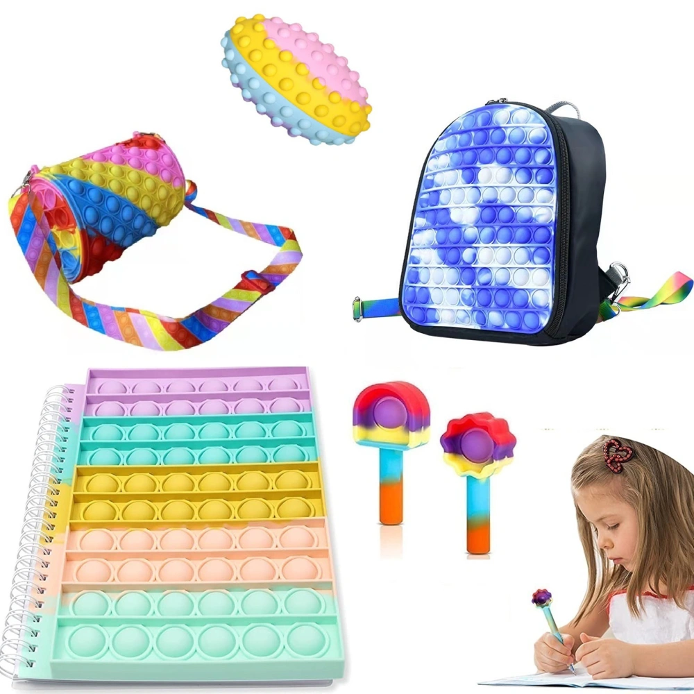 Fidget Toys Set, Bubble Notebook Pen Caps Backpack Shoulder Bag Ball