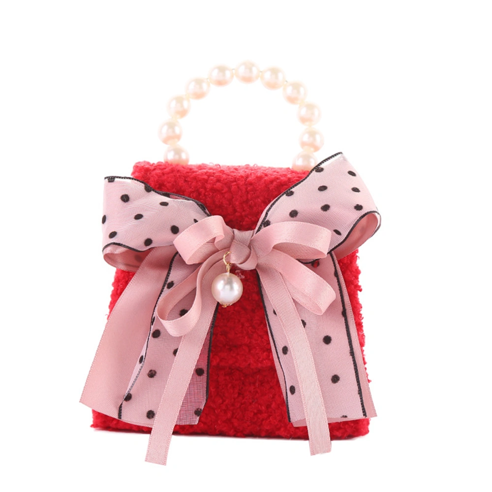 Toddlers Sweet Style Plush Handbag, Bow Mesh Decoration Messenger Bag