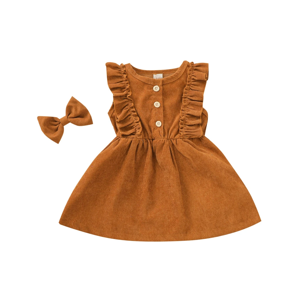 Kids Girls 2-piece Outfit Set Sleeveless Solid Color Dress+Bowknot Hairpin Set