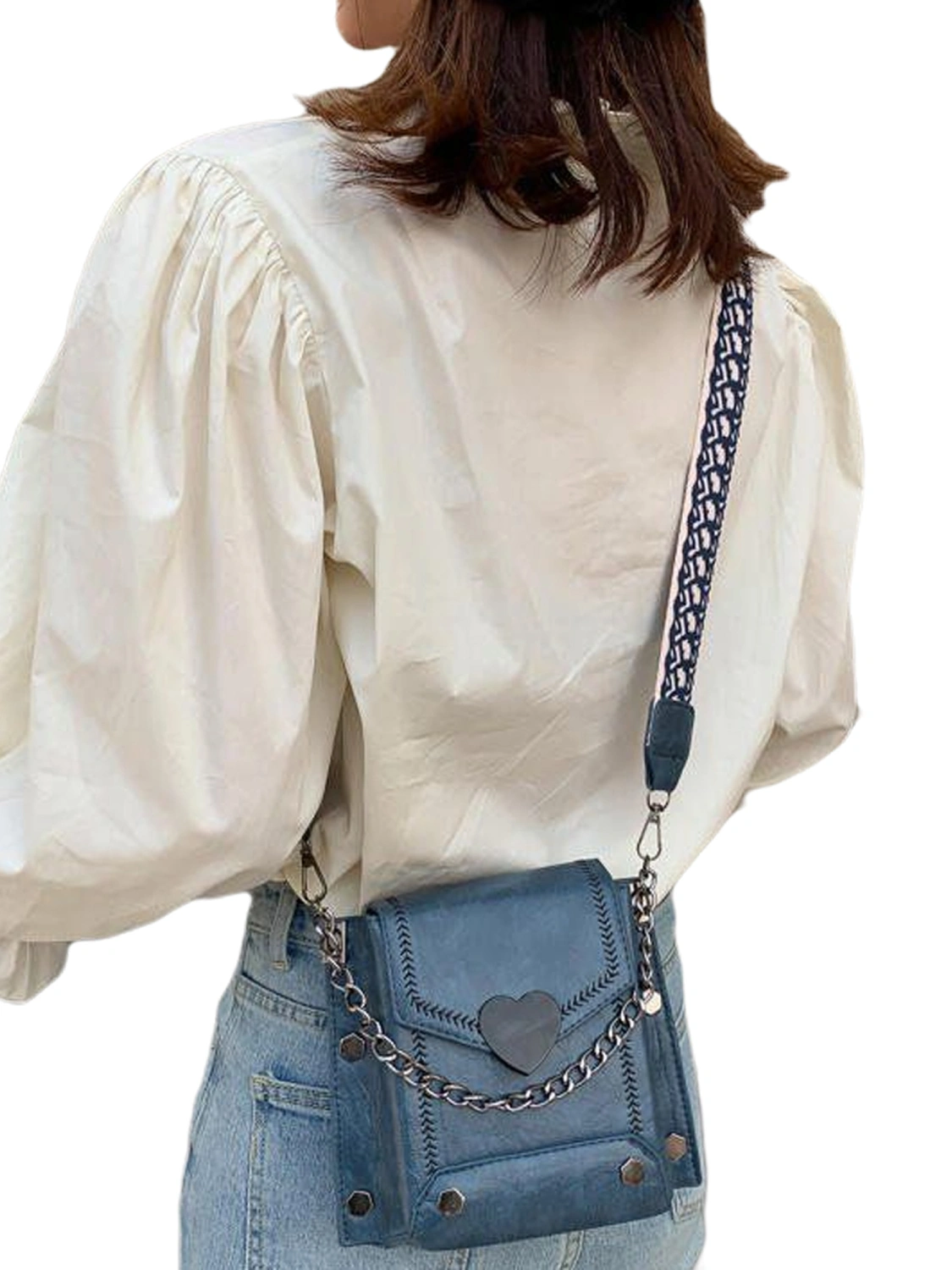 Women Messenger Bag, Retro Style Shoulder Purse with Heart Buckle