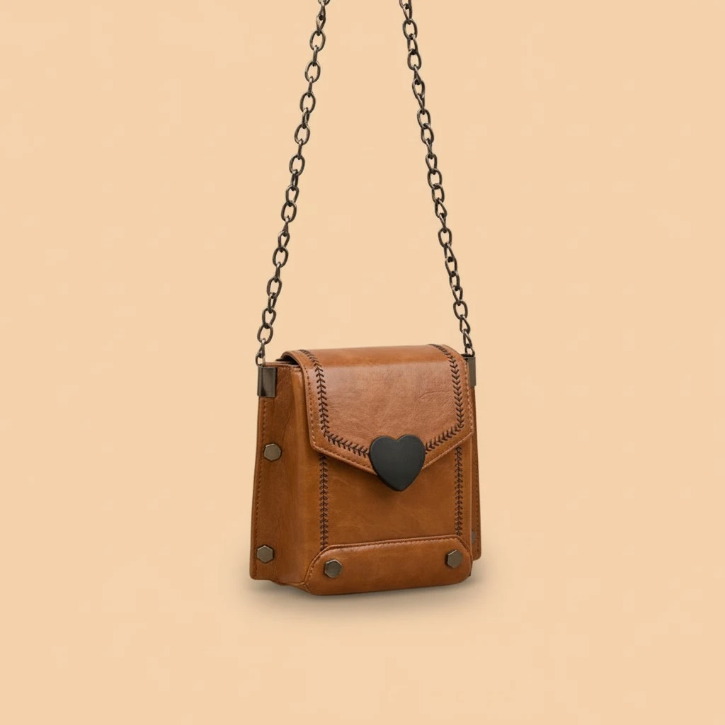 Women Messenger Bag, Retro Style Shoulder Purse with Heart Buckle