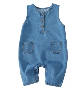 Toddler Baby Sleeveless Romper, Button Front Denim Overall Pants