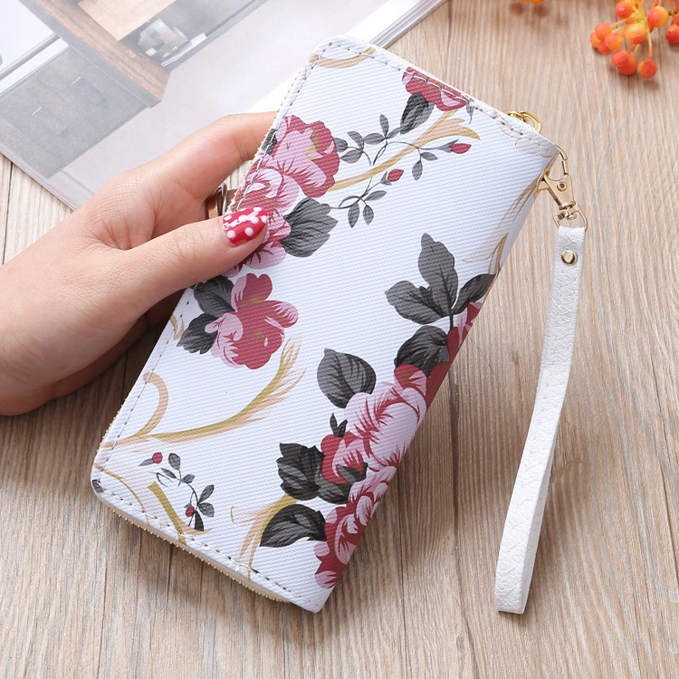 Women Long Double Zip Wallet, Floral Printed Large Capacity Purse