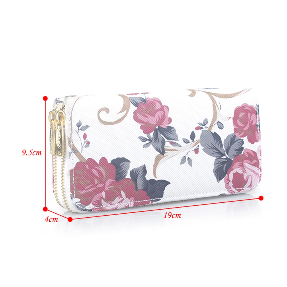 Women Long Double Zip Wallet, Floral Printed Large Capacity Purse