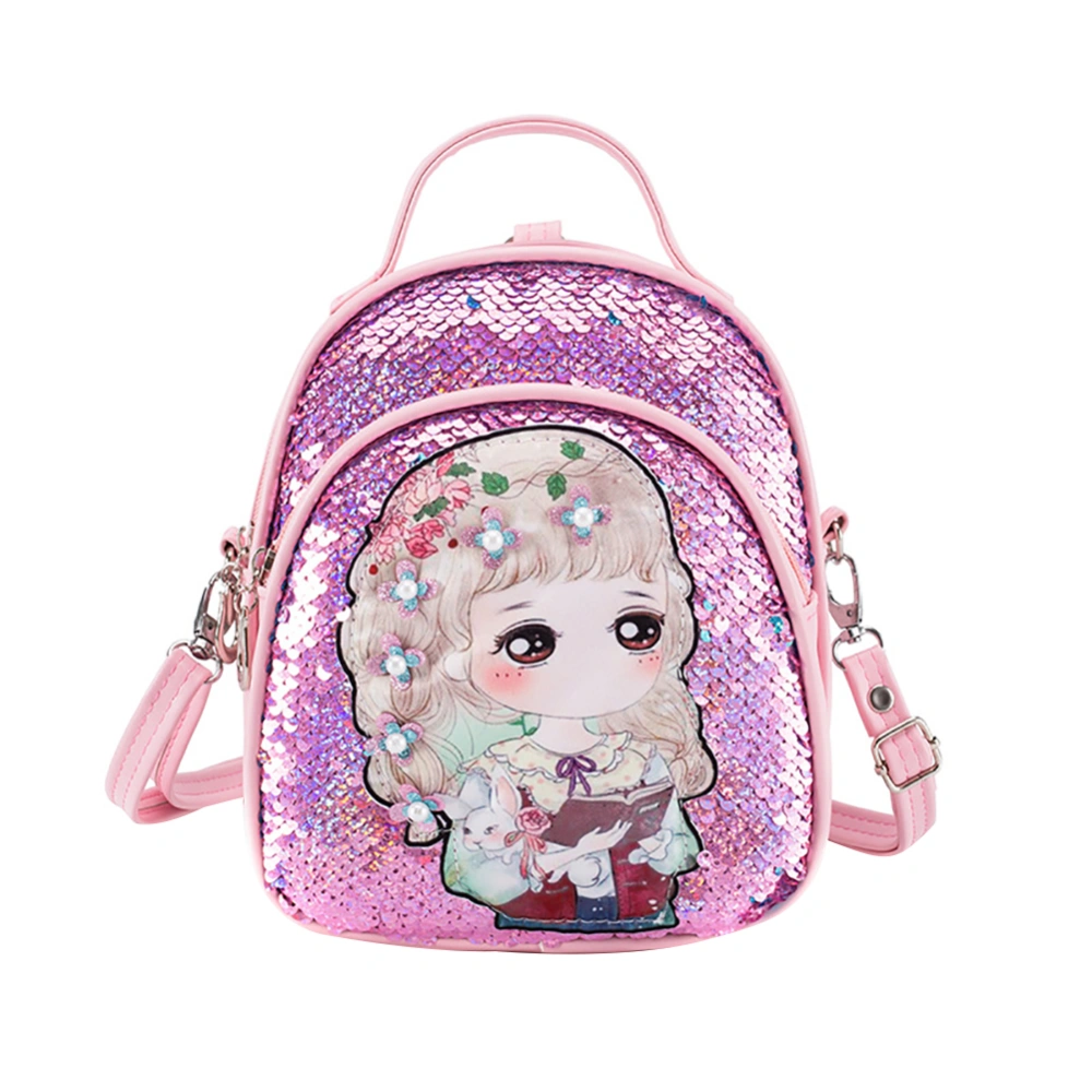 Girls Shoulders Bag Zipper Waterproof Sequin Cartoon Print Backpack