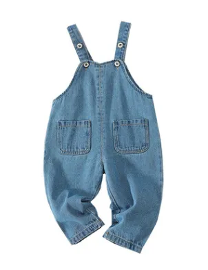 Toddlers Suspender Trousers, Double Pocket Casual Overalls Denim Pants