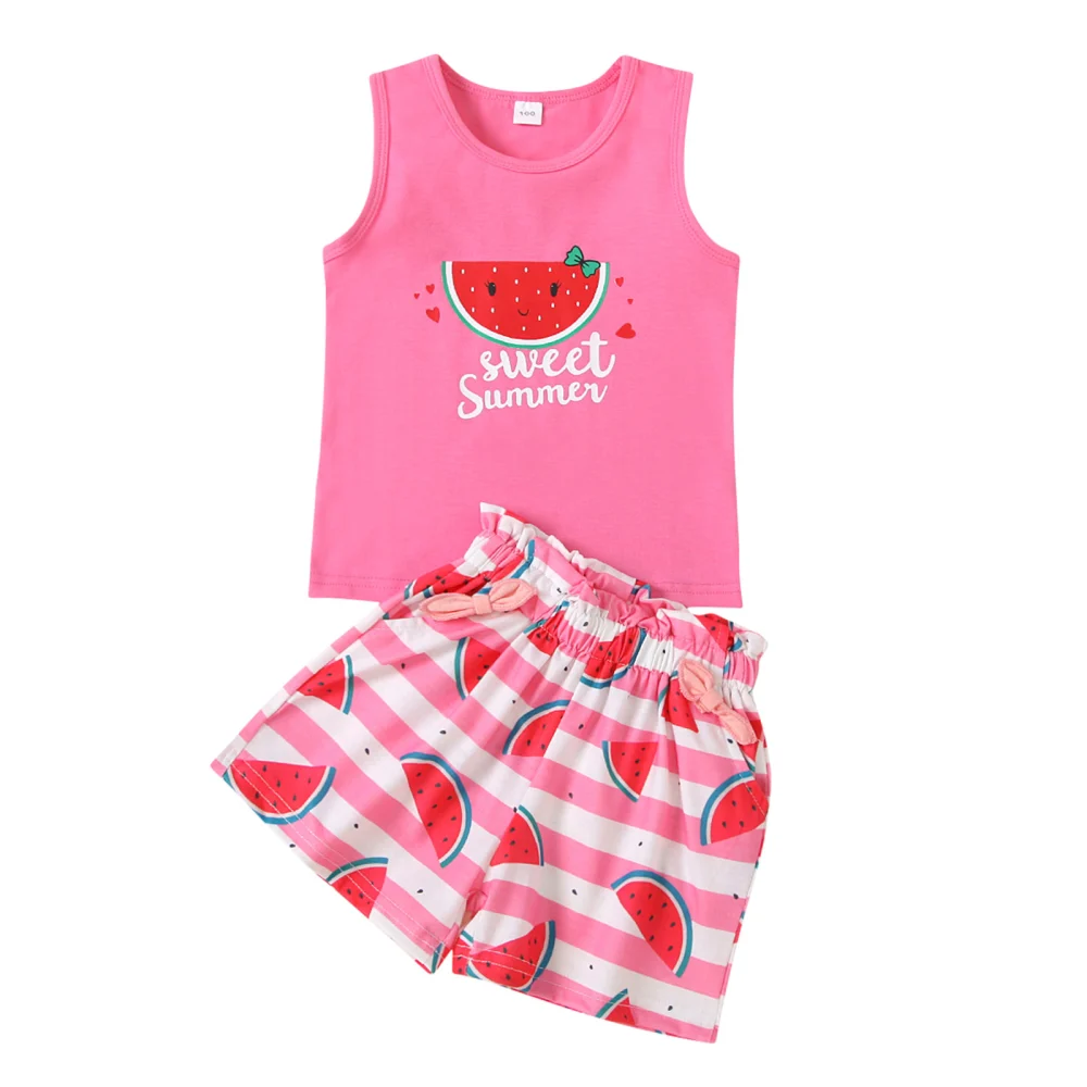 Baby Girl Tank + Shorts, Watermelon Print Elastic Waist Bow Clothing