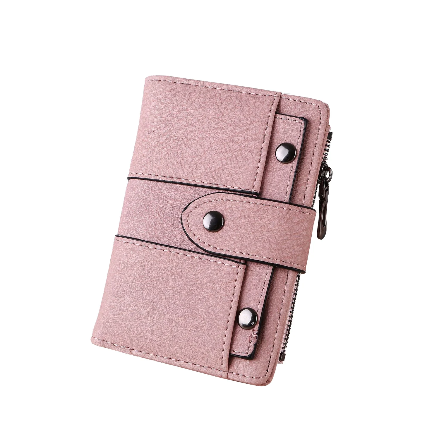 Ladies Coin Purse Frosted Single Color Waterproof Zipper Snap Closure Wallet