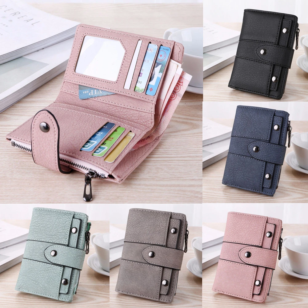 Ladies Coin Purse Frosted Single Color Waterproof Zipper Snap Closure Wallet