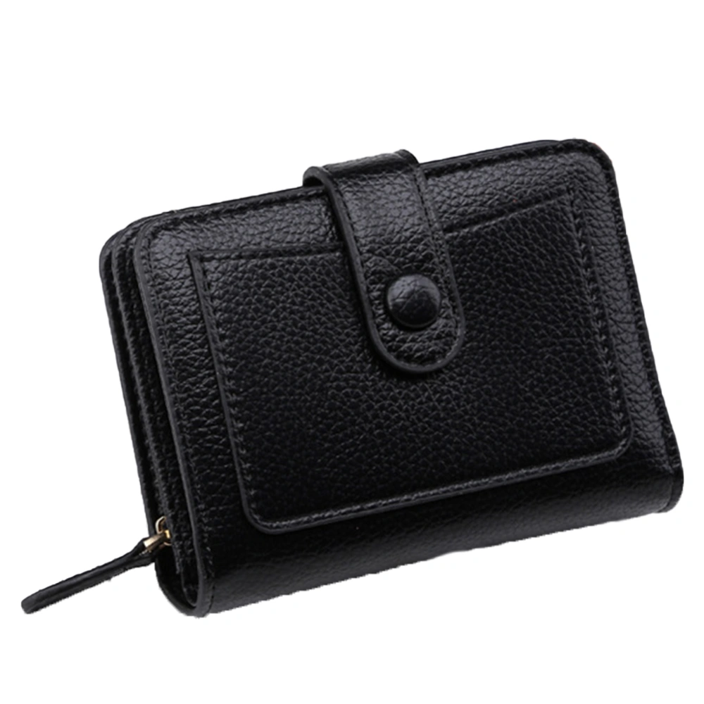 Ladies Wallet Monochrome Compact Portable Snap Button Zipper Closure Coin Purse