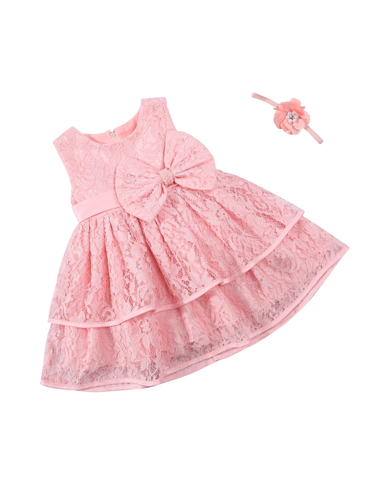 Baby Sleeveless Dress + Flower Headdress, Bow Waist Clothing