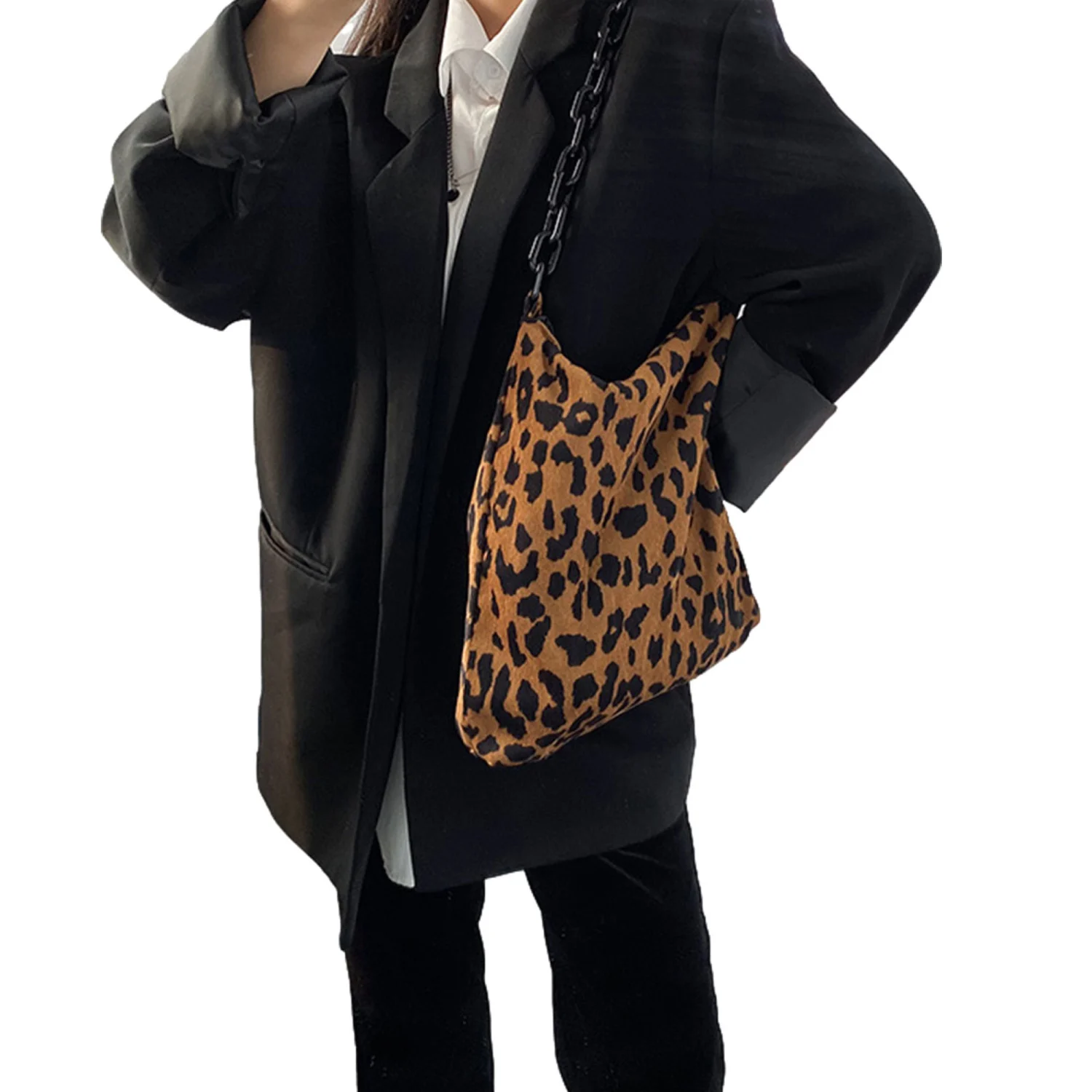 Female Single-Shoulder Bag, Solid Color/ Leopard Print Handbag