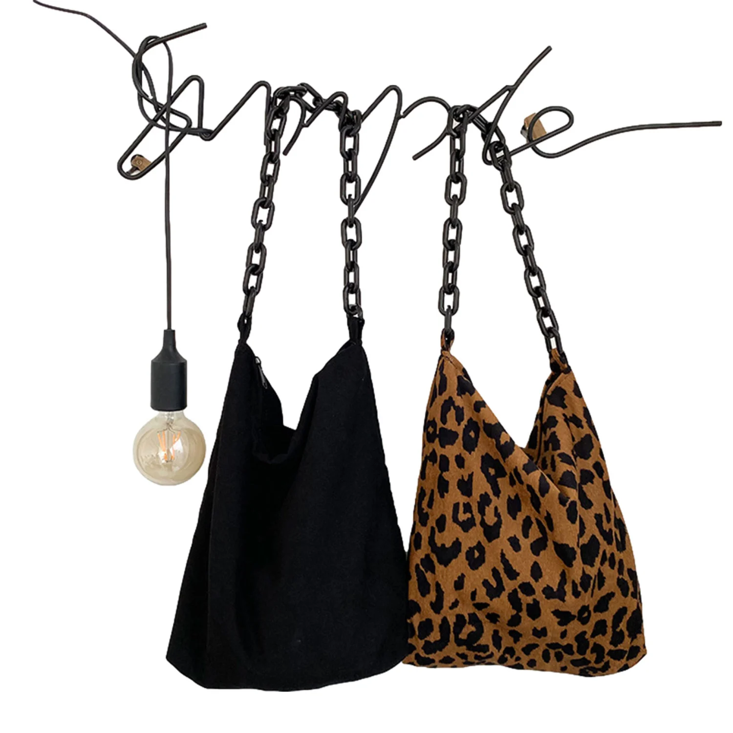 Female Single-Shoulder Bag, Solid Color/ Leopard Print Handbag