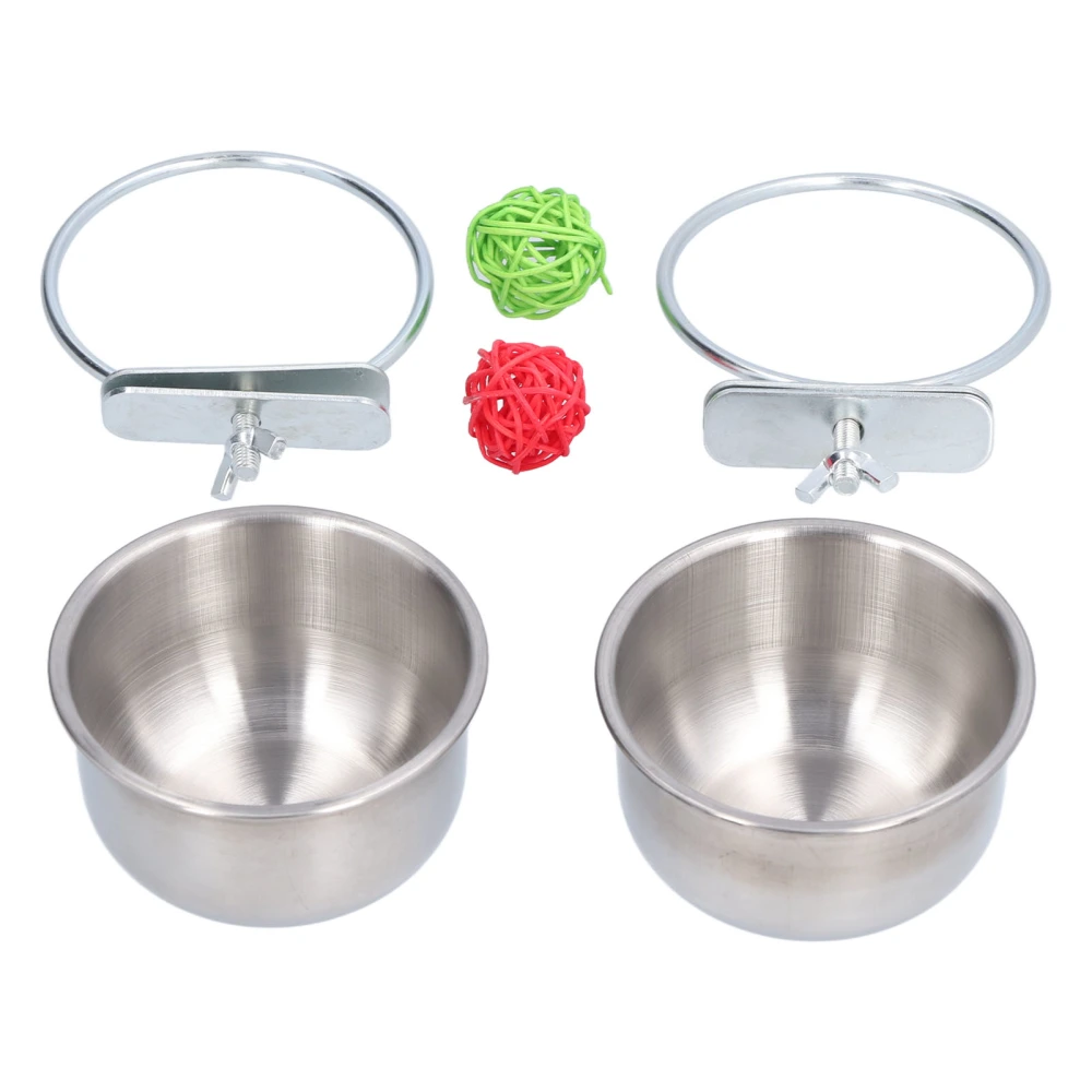 Stainless Steel Parrot Feeding Bowl with Rattan Ball for Hamster Small Animals