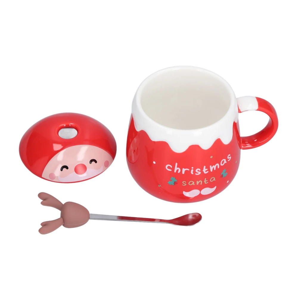 450ml Christmas Cup Cute Elk Coffee Mug Ceramic Tea Milk Cup with Lid Spoon for OfficeType C Red