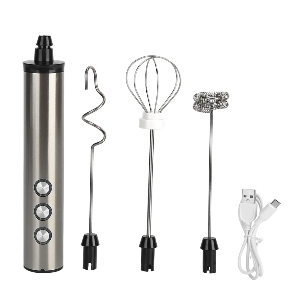 Stainless Steel Milk Frother USB Charging Handheld Electric Egg Beater for Home Kitchen