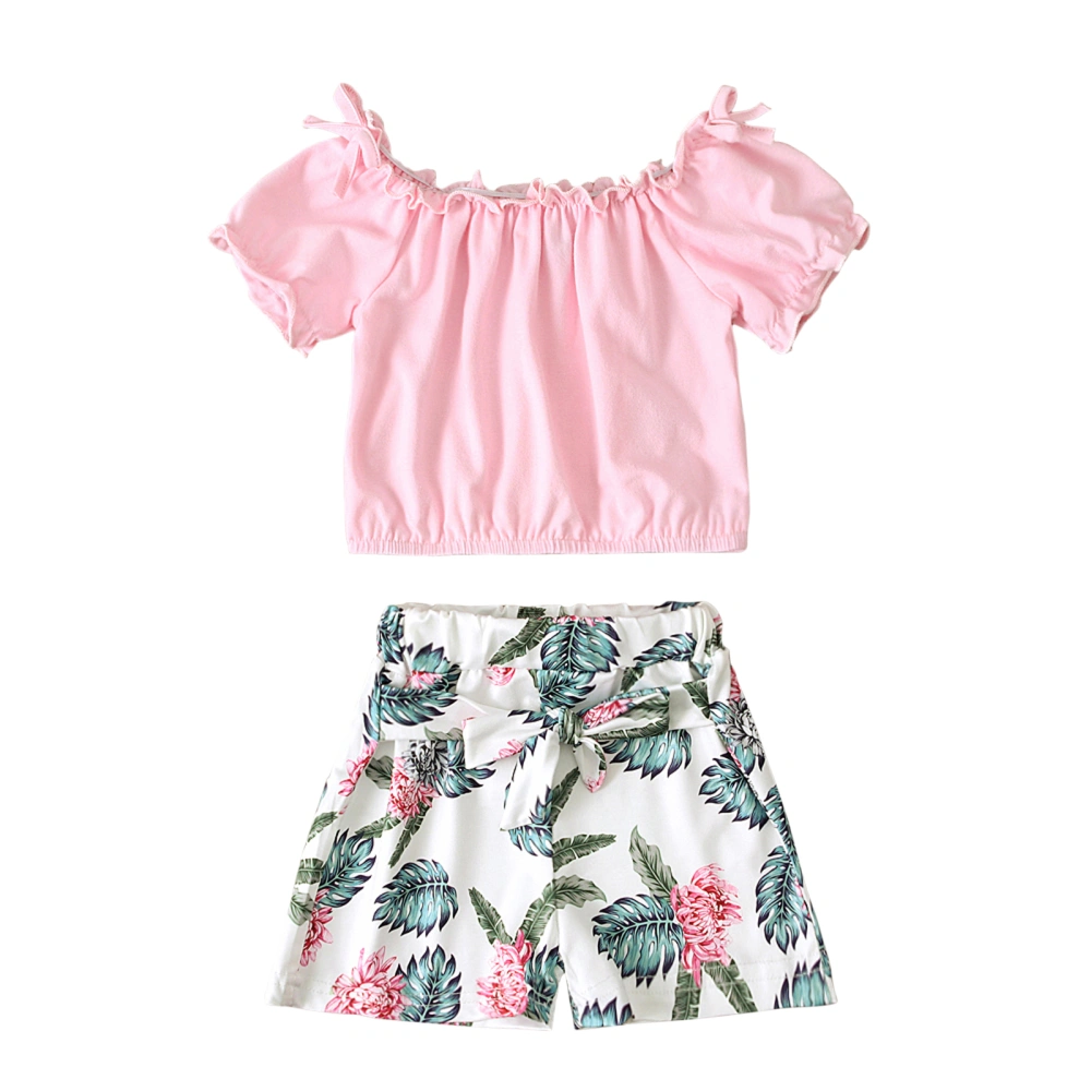 Kids Baby Girls 2-piece Outfit Set Off Shoulder Tops+Print Shorts Set