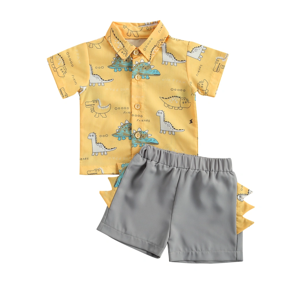 Kids Boys 2-piece Outfit Set Cartoon Dinosaur Print Shirt+Shorts Set