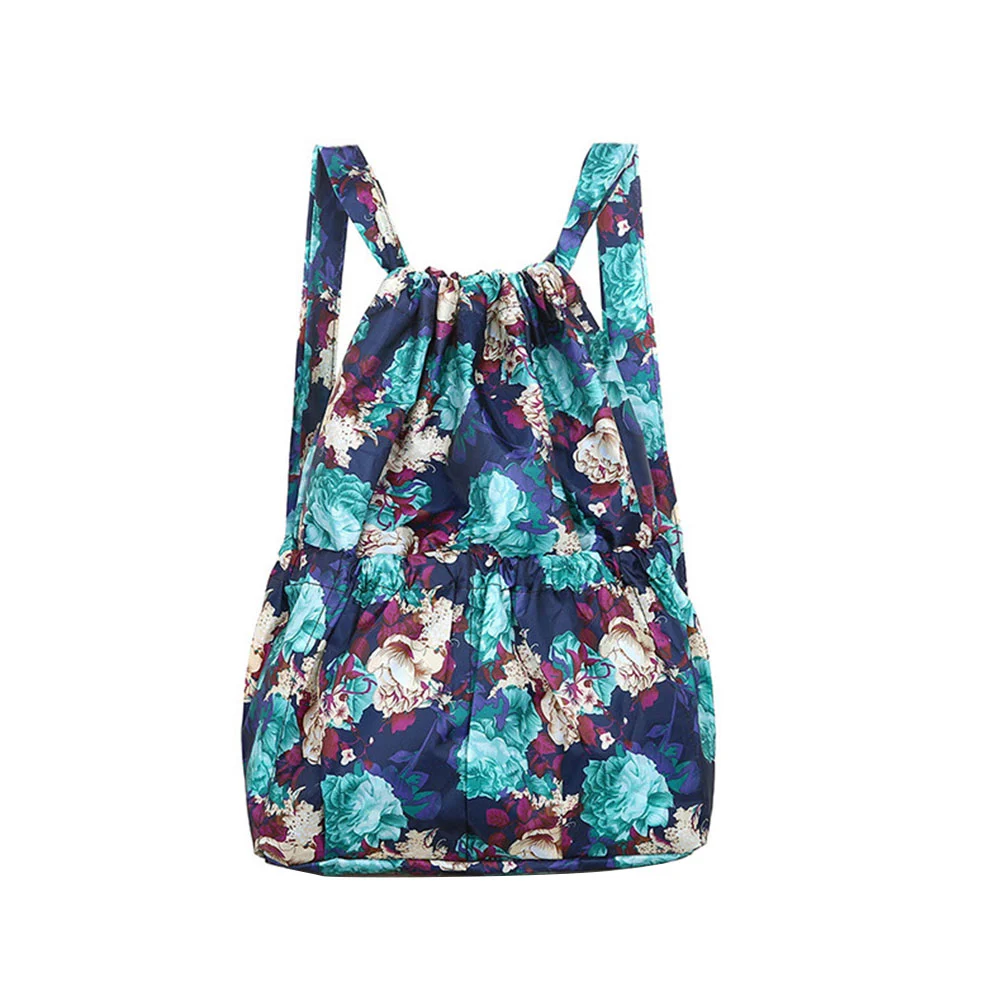 Women Drawstring Bag Water Resistant Floral Leaf Printed Backpack