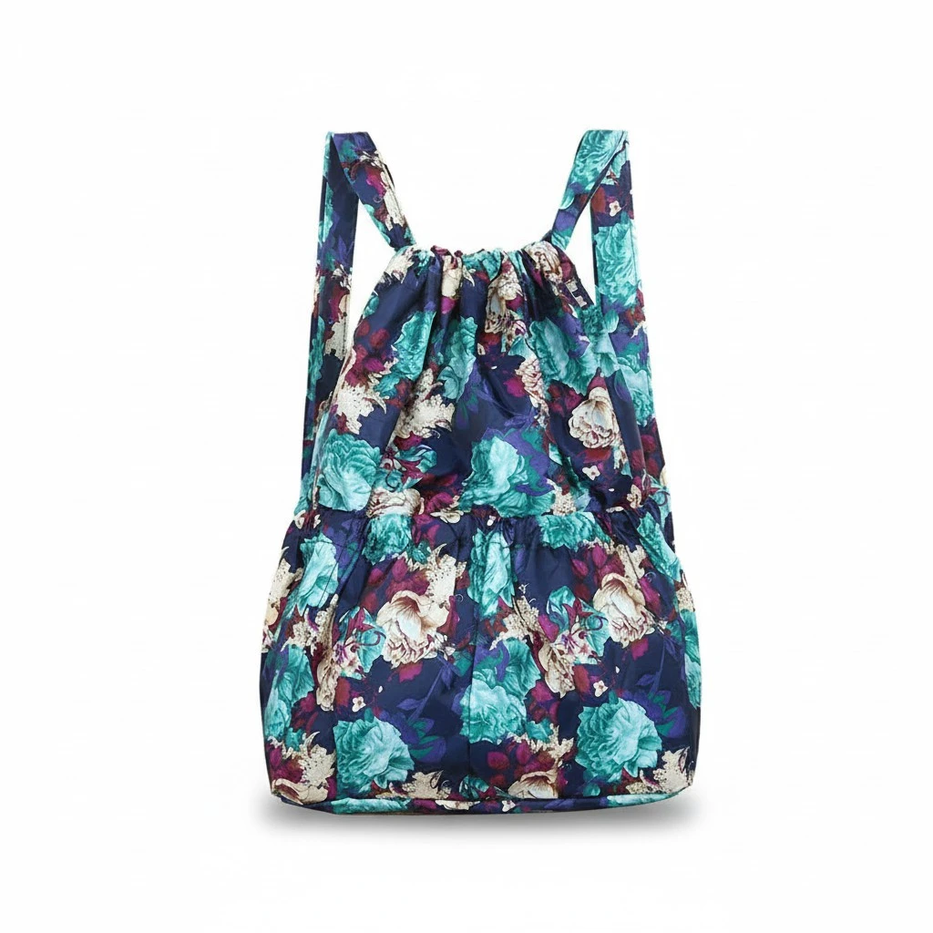 Women Drawstring Bag Water Resistant Floral Leaf Printed Backpack