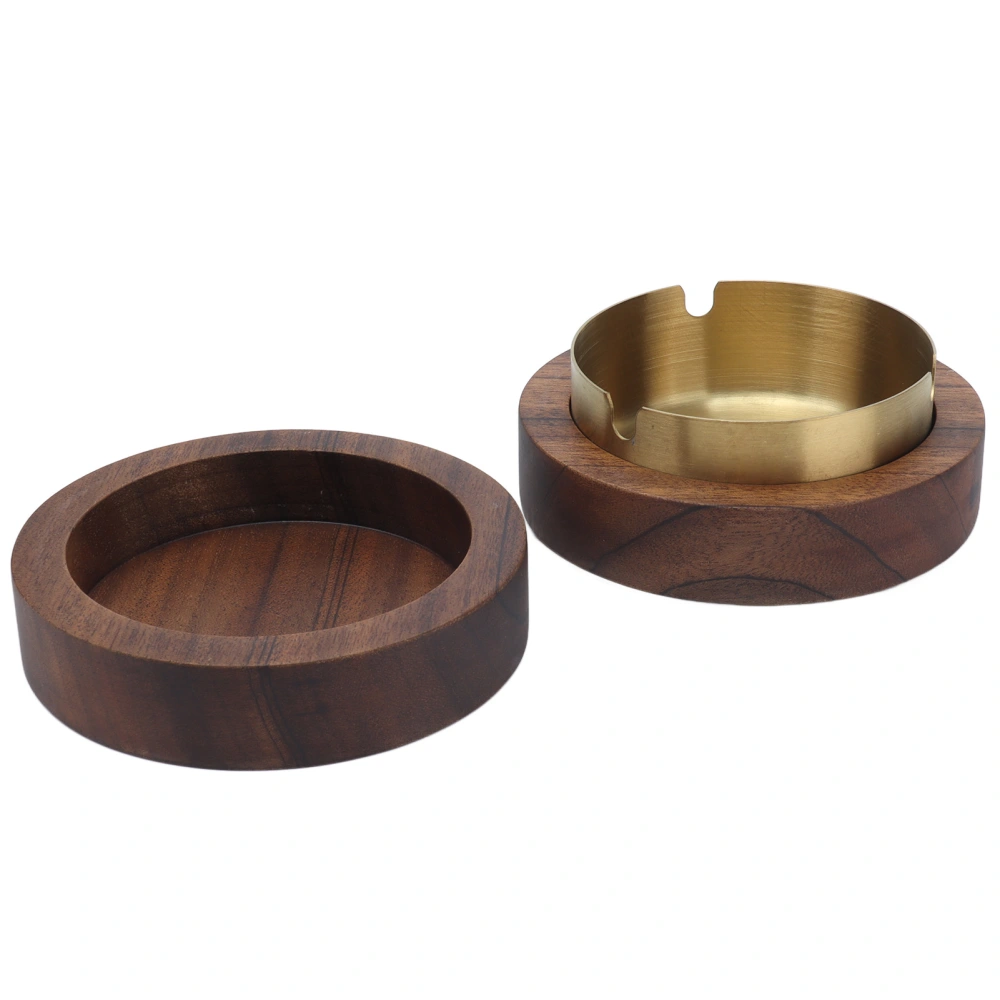 Wooden Windproof Cigarette Ashtray with Stainless Steel Liner Cover for Home Office Hotel Patio RestaurantGold