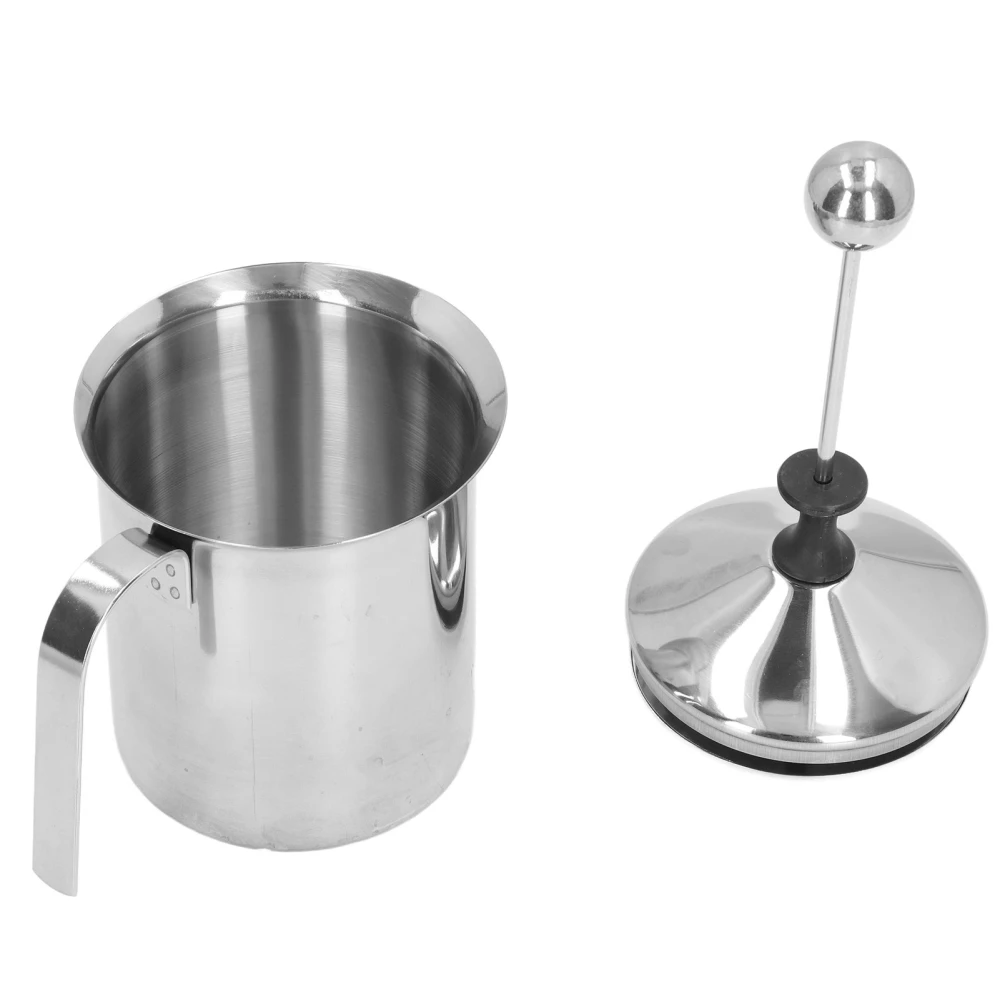 800ML Manual Milk Frother Double Layer Stainless Steel Hand Pump Milk Foamer for Kitchen